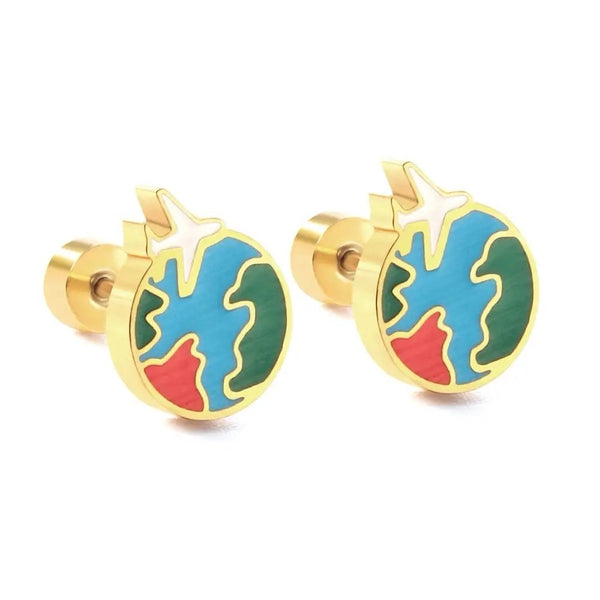 18K Gold Plated Earth Studs