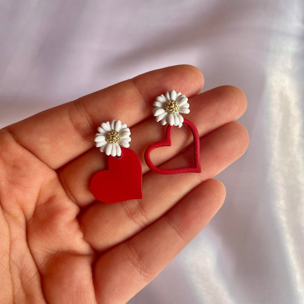 Red Asymmetrical Daisy Hearts