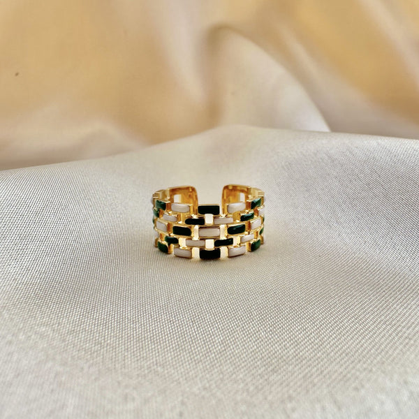 18K Gold Plated Green Basket Ring