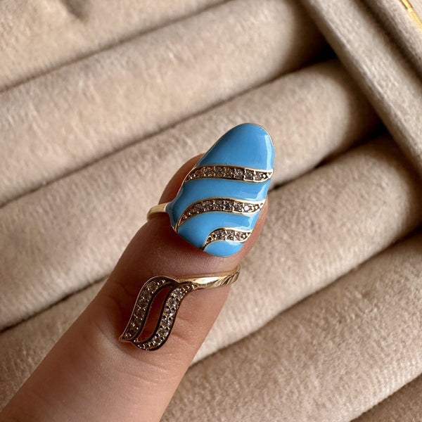 Blue Enamel Nail Ring