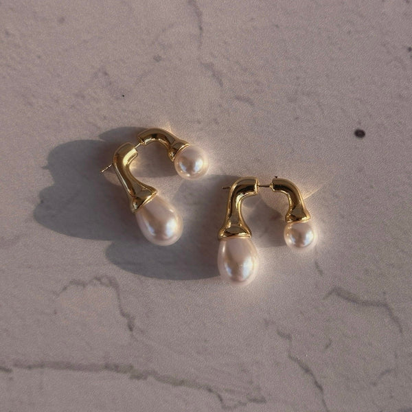 18K Gold Plated Double Pearl Hoops