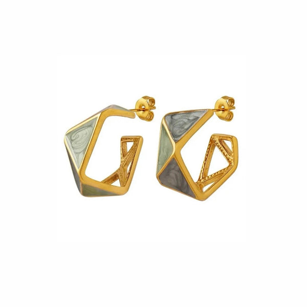 18K Gold Plated Green Enamel Hoops