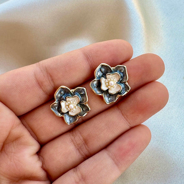 Enamel Grey Rose Studs