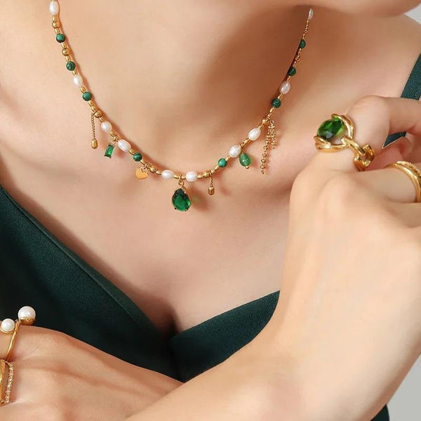 18K Gold Plated Emerald Droplet Necklace