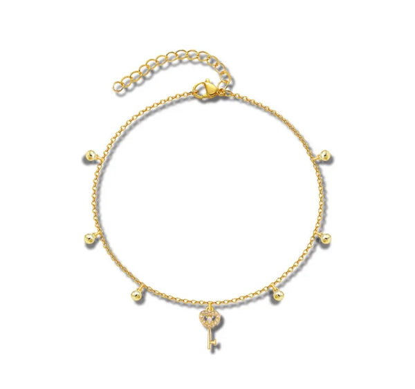 18K Gold Plated Heart Key Anklet