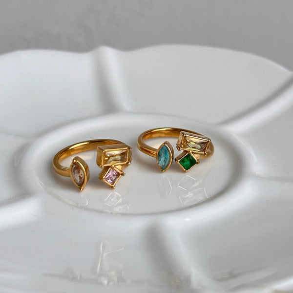 18k Gold Plated Colourful Stone Rings