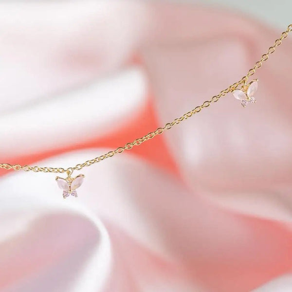 18K Gold Plated Pink Butterfly Charm Necklace