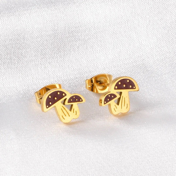 18K Gold Plated Mushroom Studs