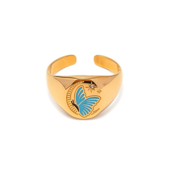 18K Gold Plated Butterfly Stamp Ring