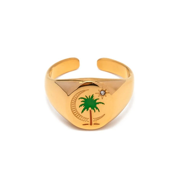 18K Gold Plated Palm Tree Stamp Ring