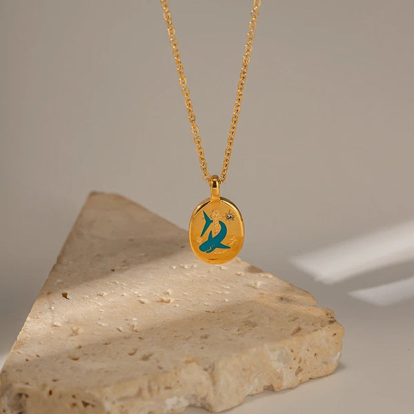 18K Gold Plated Shark Stamp Necklace