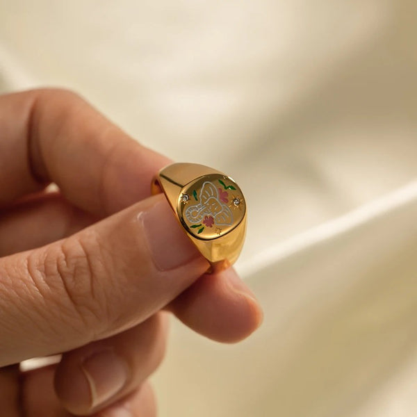 18K Gold Plated Elephant Stamp Ring