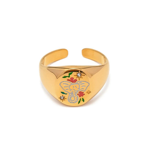 18K Gold Plated Elephant Stamp Ring