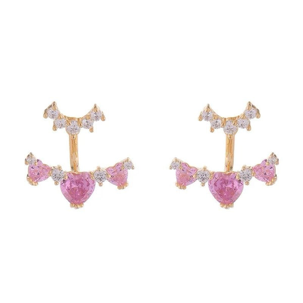 2 in 1 Pink Heart Studs