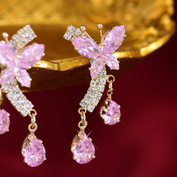 Pink Butterfly Zircon Danglers