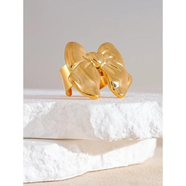 18K Gold Plated Chunky Bow Ring