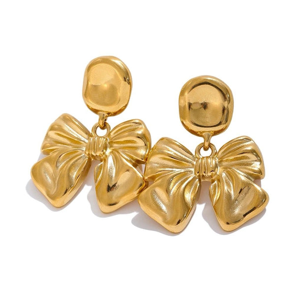 18K Gold Plated Chunky Bow Earrings