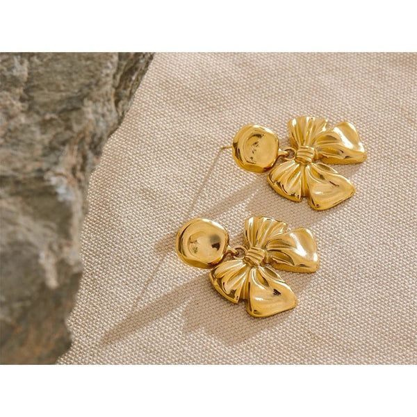 18K Gold Plated Chunky Bow Earrings