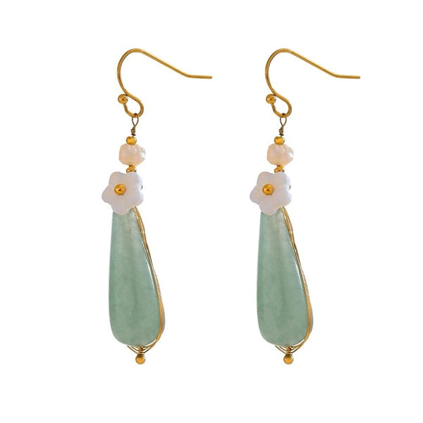 18K Gold Plated Green Stone Floral Drops