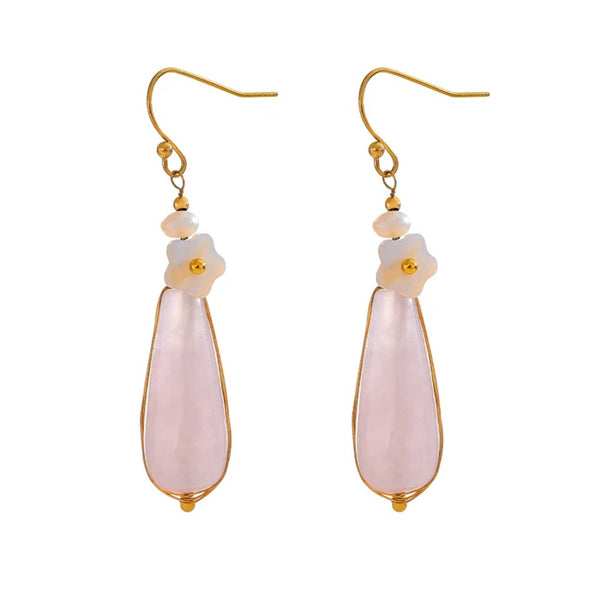 18K Gold Plated Pink Stone Floral Drops