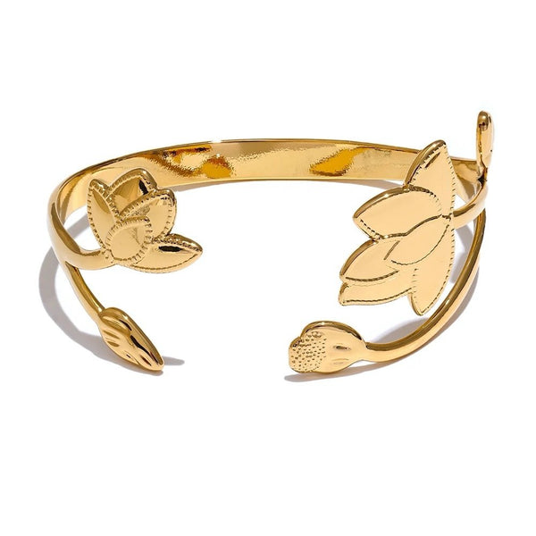 18K Gold Plated Lotus Bangle