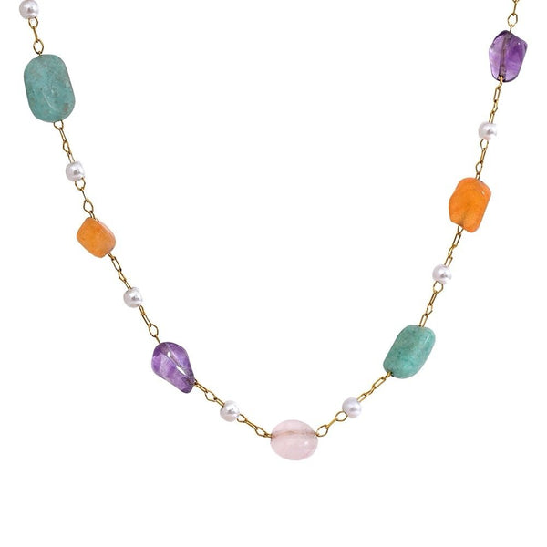 18K Gold Plated Colourful Natural Stone Necklace