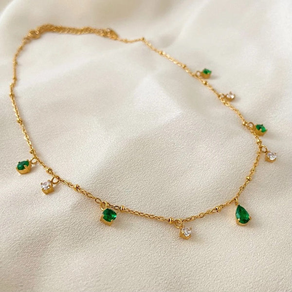 18K Gold Plated Mira Necklace (Green)