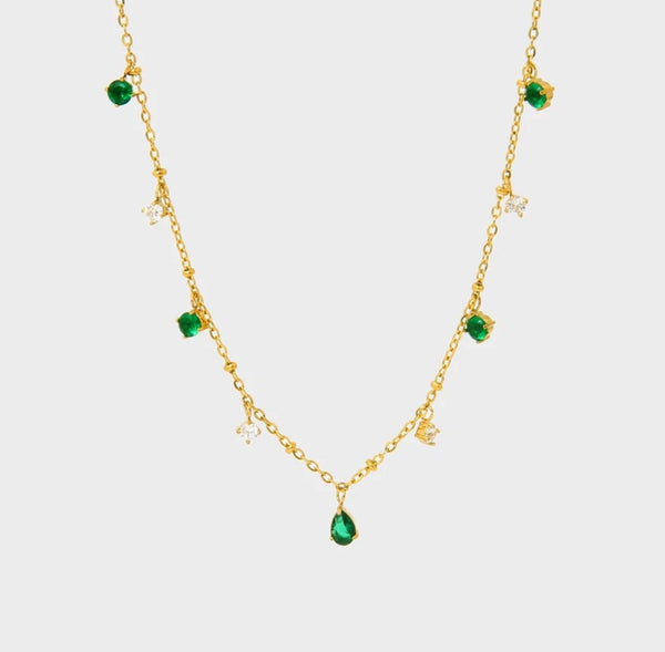 18K Gold Plated Mira Necklace (Green)