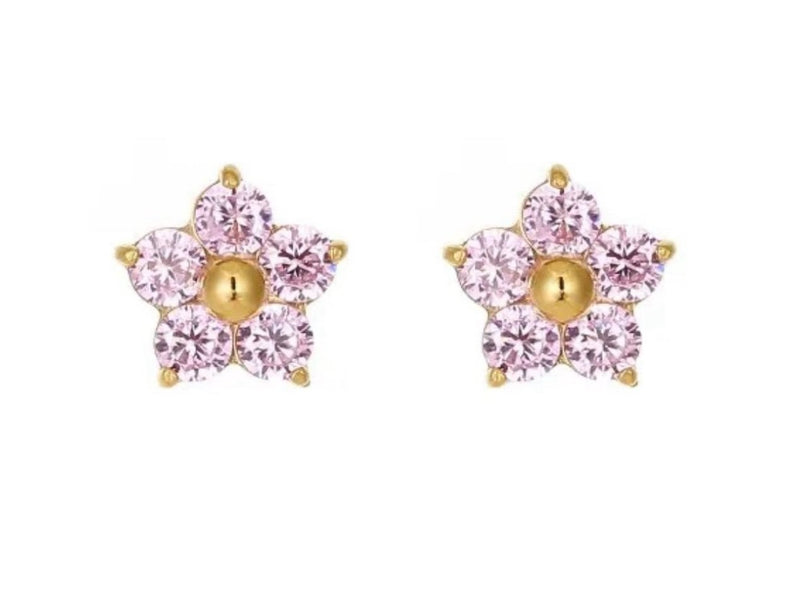 18K Gold Plated Zircon Flower Studs