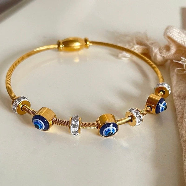 18K Gold Plated Evil Eye Bangle