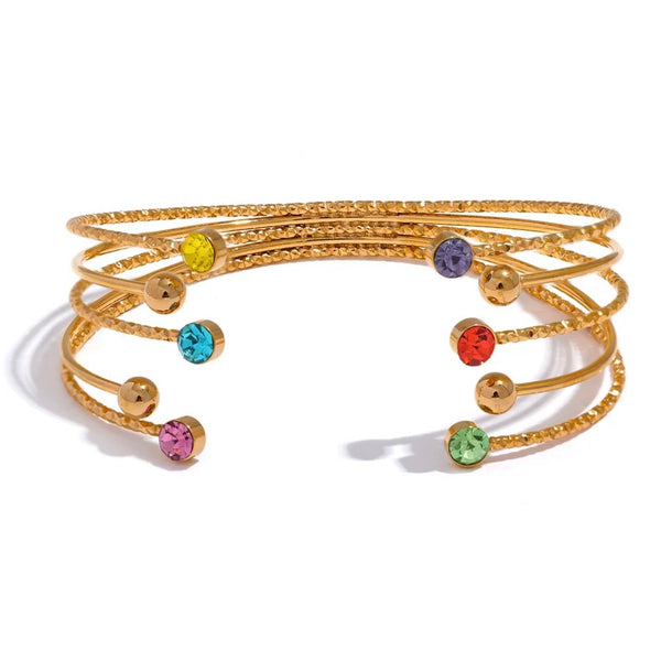 18K Gold Plated Rainbow Stone Bangle