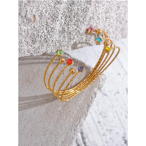 18K Gold Plated Rainbow Stone Bangle