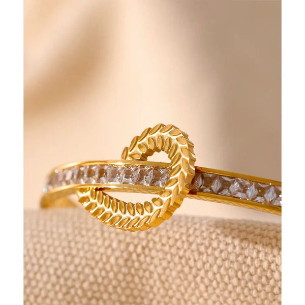 18K Gold Plated Studded Leaf Bracelet