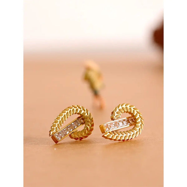 18K Gold Plated Studded Leaf Earrings