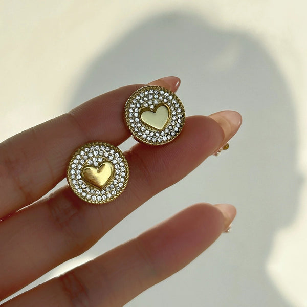 18K Gold Plated Coin Heart Studs