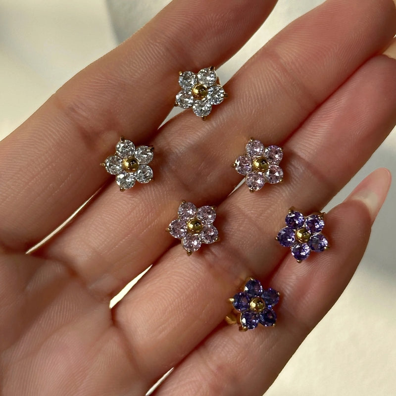 18K Gold Plated Zircon Flower Studs