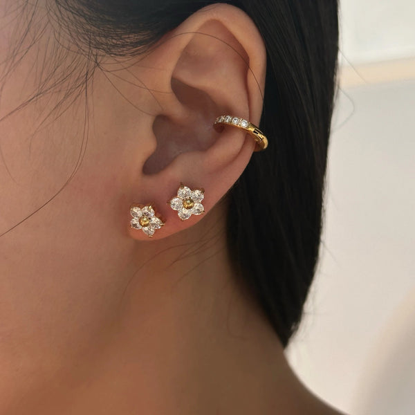 18K Gold Plated Zircon Flower Studs