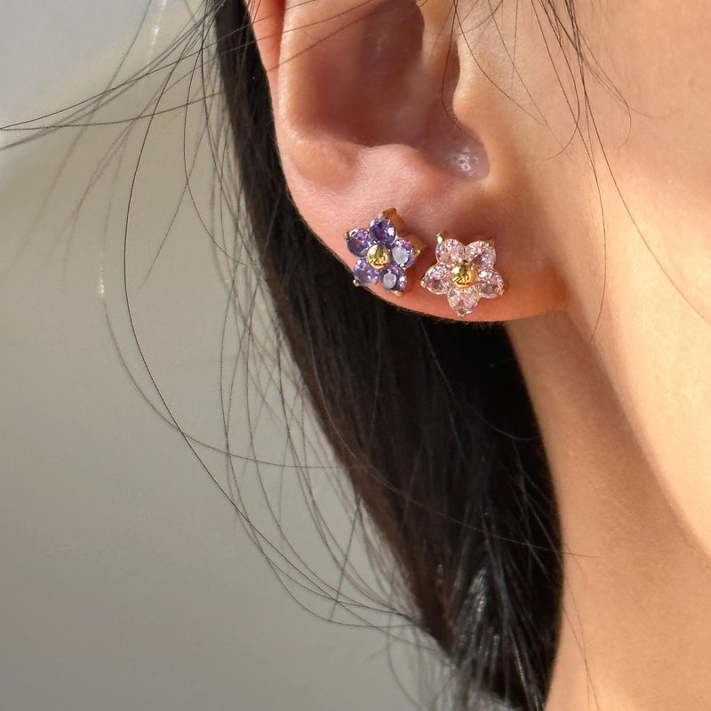 18K Gold Plated Zircon Flower Studs