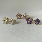 18K Gold Plated Zircon Flower Studs